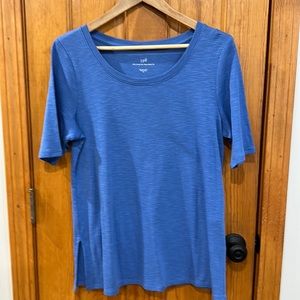 NWOT J. Jill Pima cotton scoop neck elbow sleeve tee, Sz medium, blue